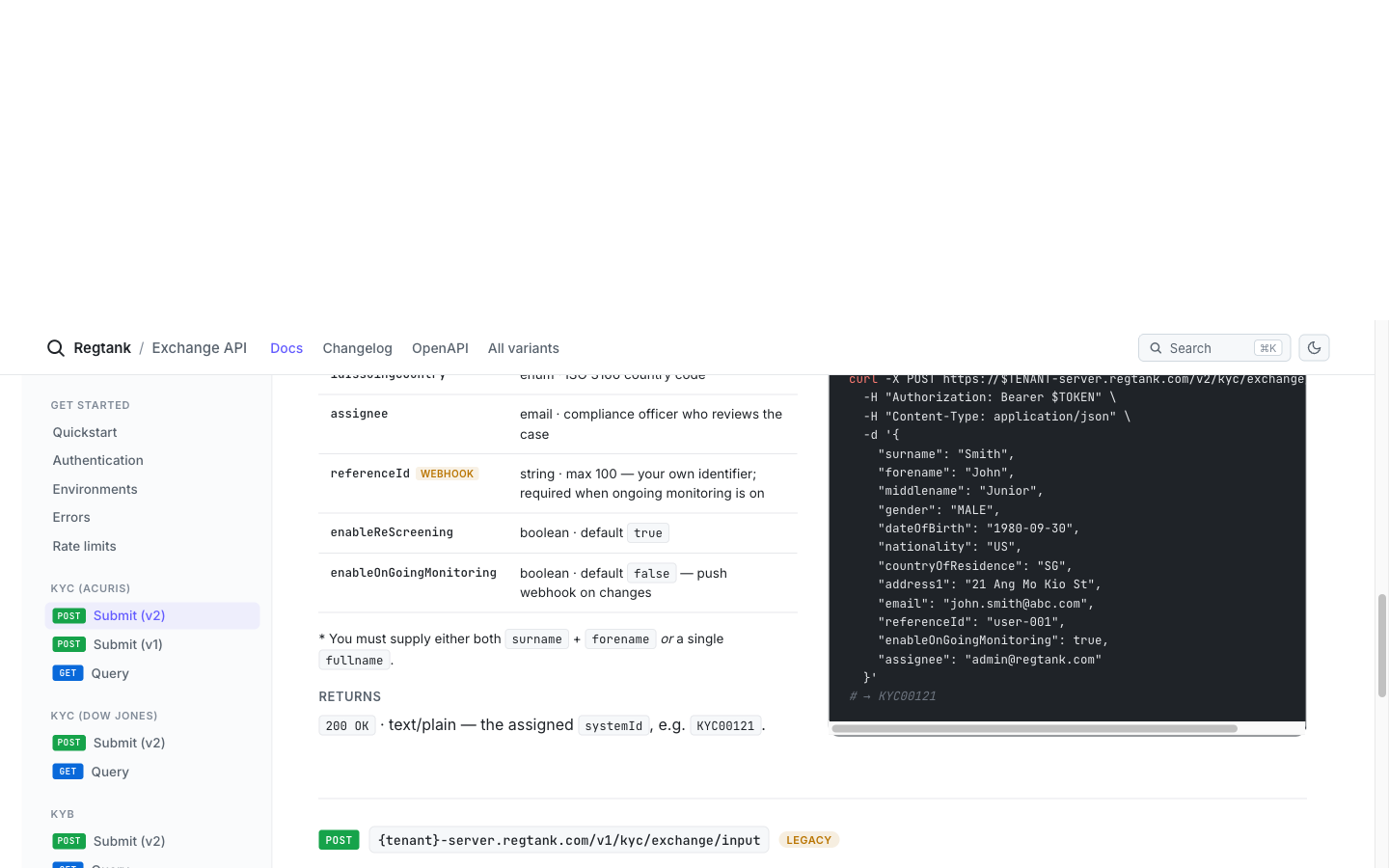 Regtank API · Documentation experiments
