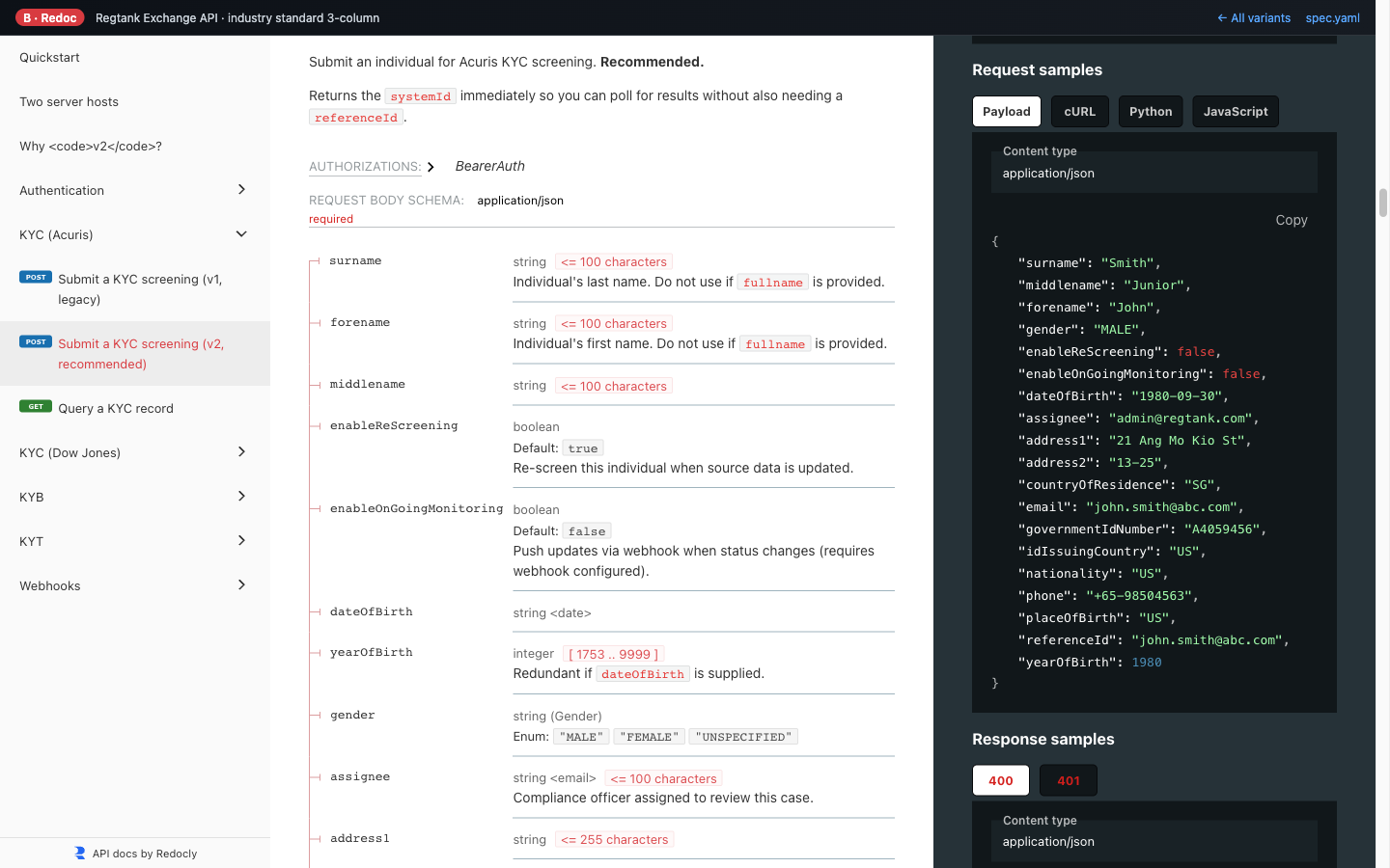 Regtank API · Documentation experiments